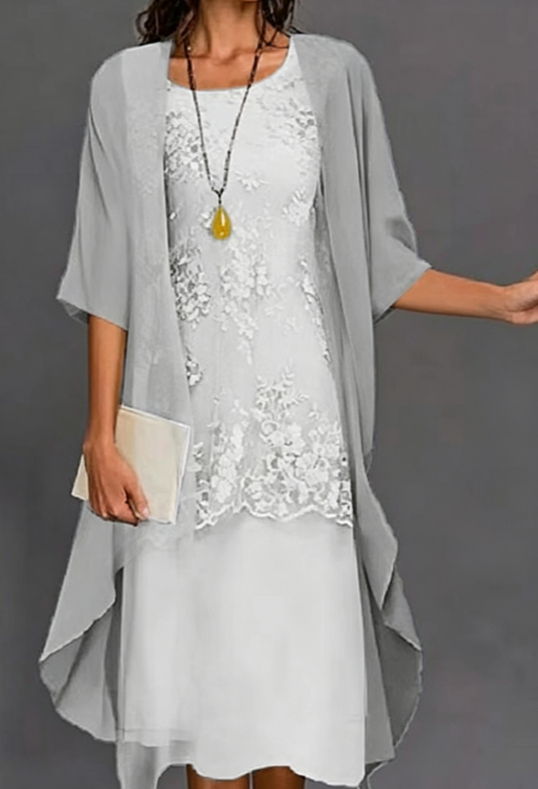 Vielseitiges elegantes Damenkleid als Zweiteiler, Midi-Länge, geeignet für Feste & gehobene Events.