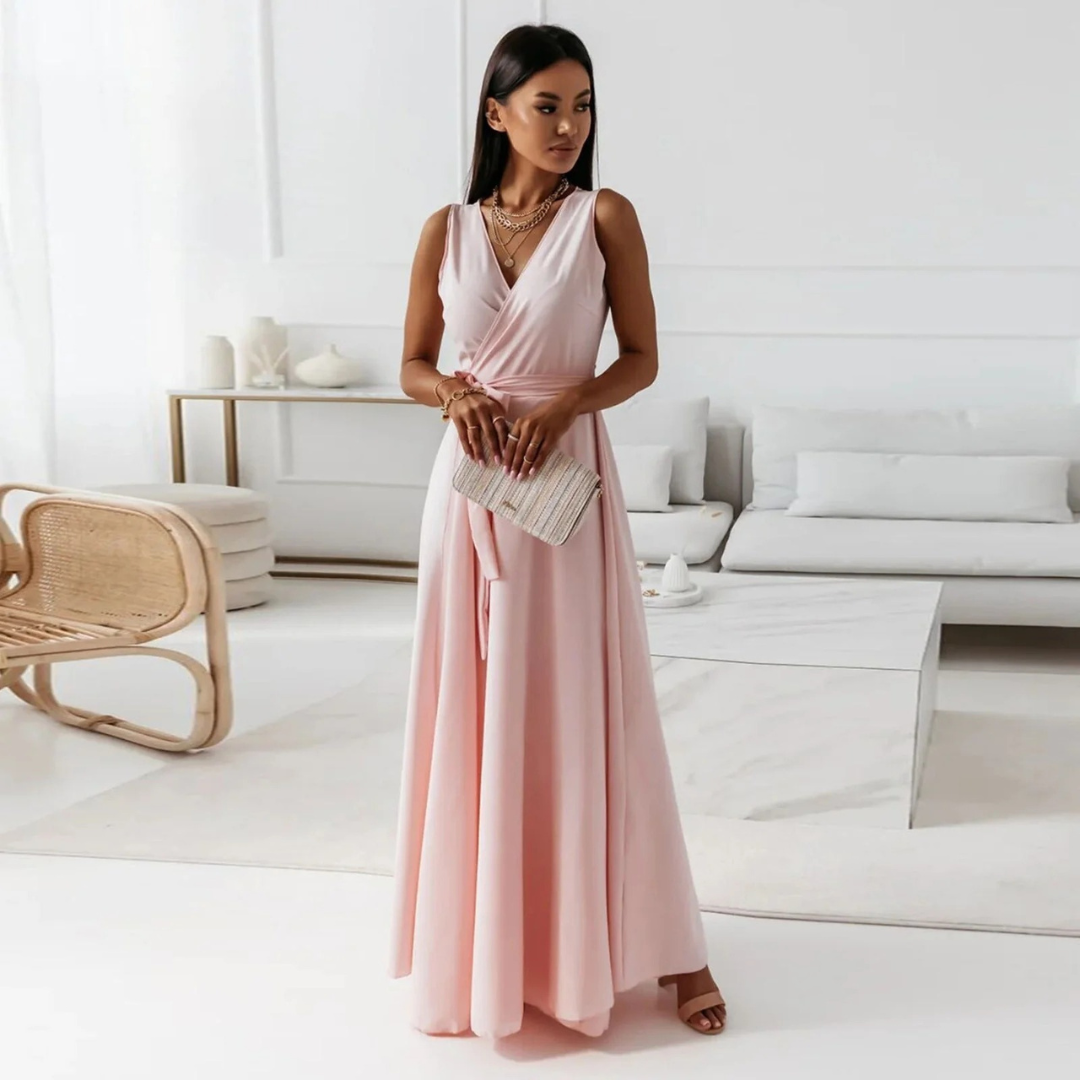 Elegantes, fließendes Damen Maxikleid für Hochzeitsgäste, perfekt für Herbstfeste und besondere Anlässe.