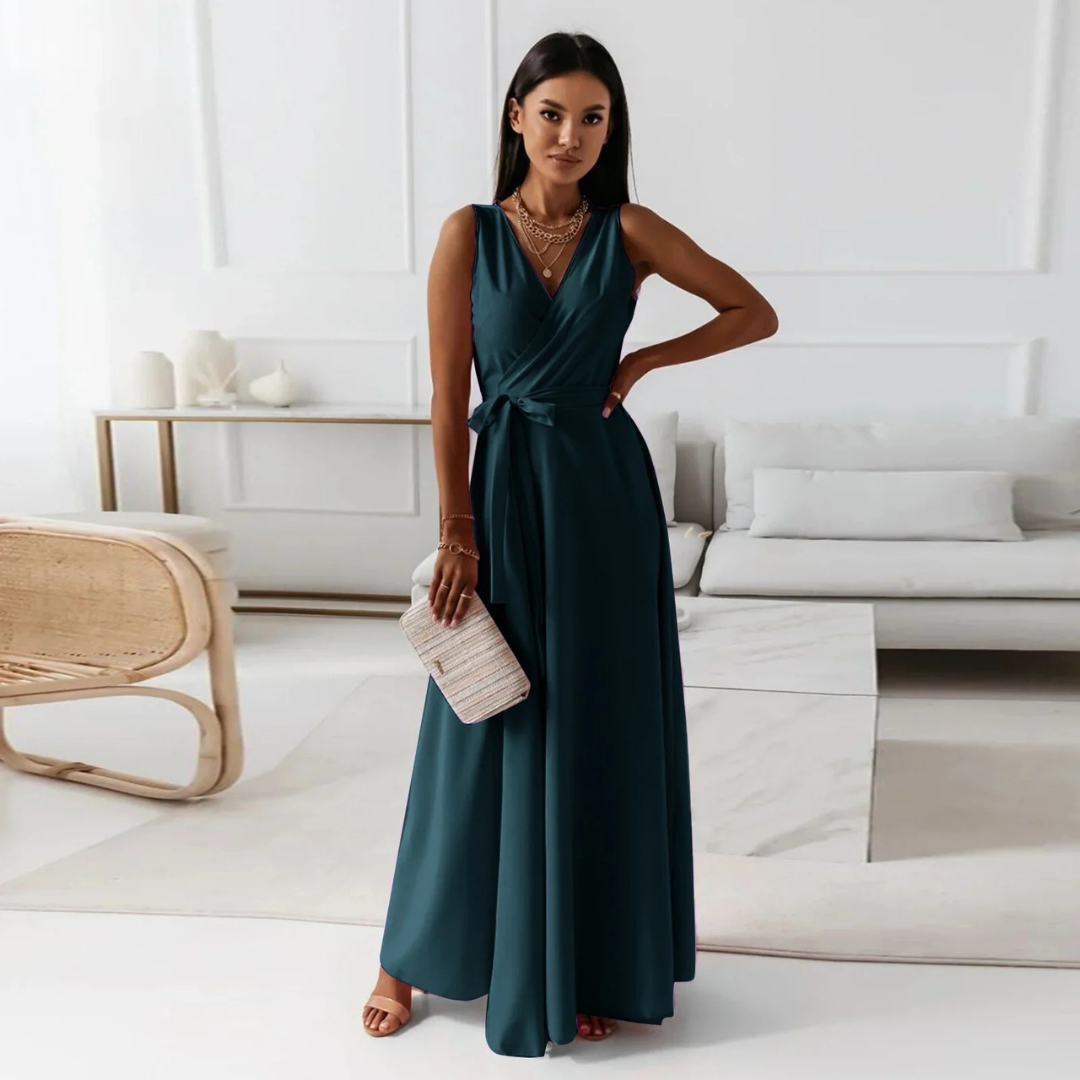Herbstliches, elegantes Langarm-Maxikleid im Wickel-Stil für Damen. Ideal als Fest- oder Abendkleid.