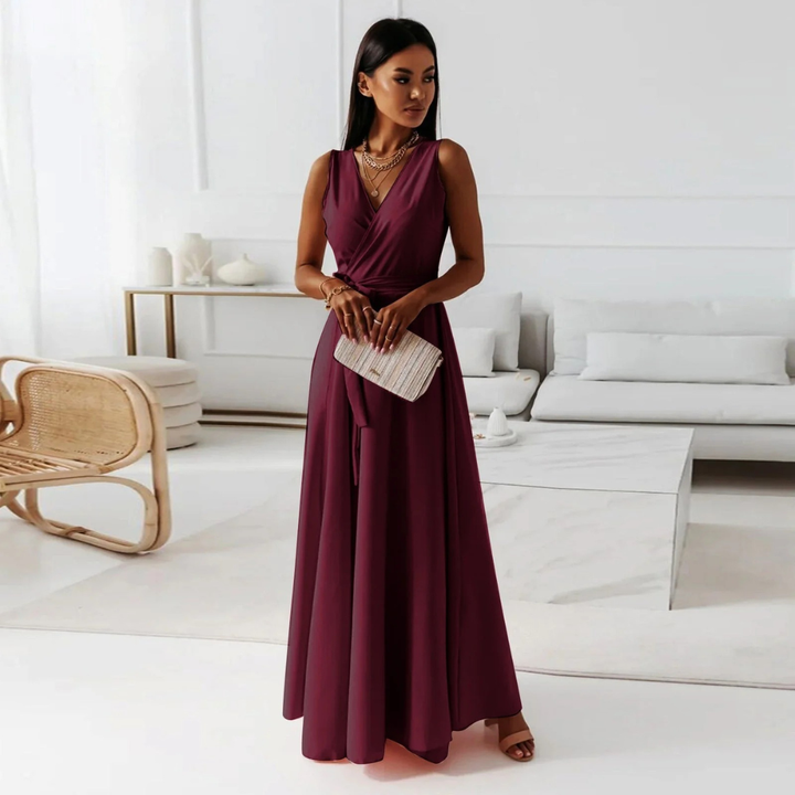 Fließendes Damen Abendkleid, ein elegantes Maxikleid für Hochzeiten und festliche Herbst-Anlässe.
