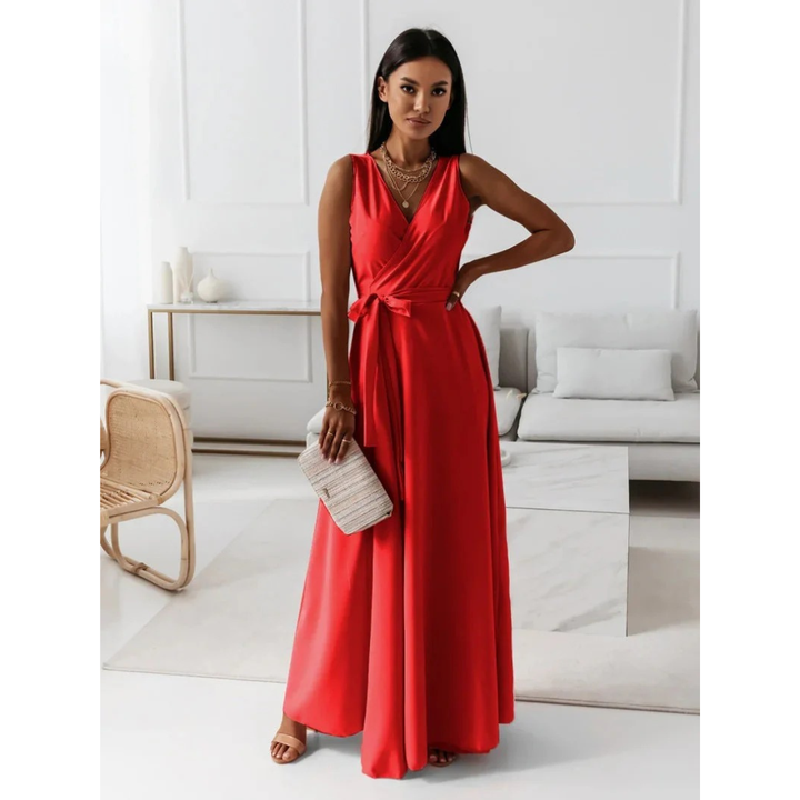 Wickel-Maxikleid Damen, elegant mit langen Ärmeln, ideal für Herbsthochzeiten und feierliche Events.