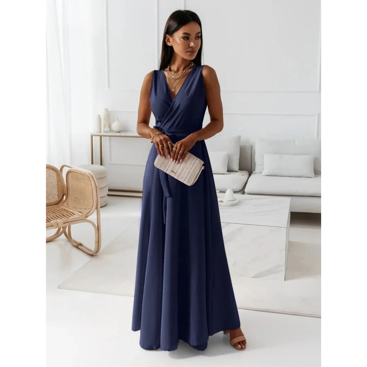 Festliches Langarm-Damen Maxikleid, elegant und fließend, ideal für Hochzeitsgäste im Herbst.