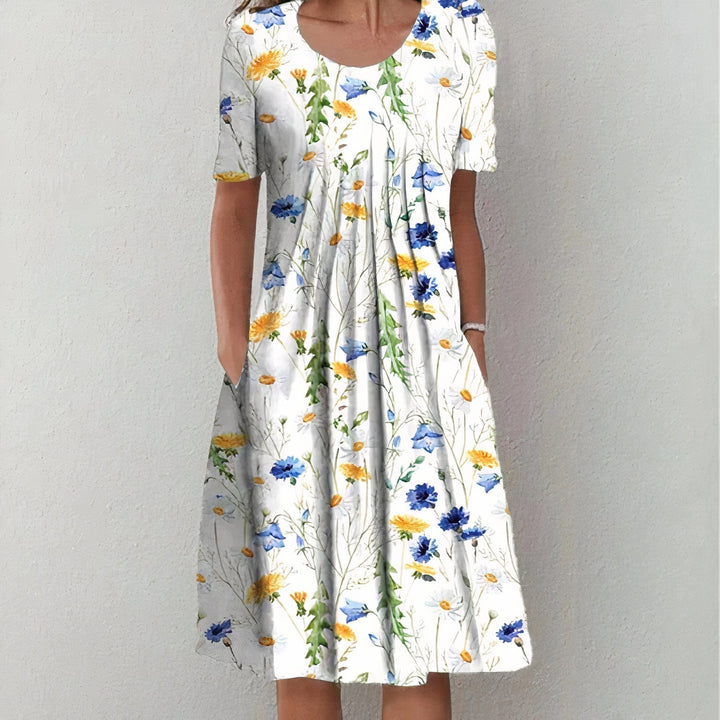 Festliches, elegantes Damen Midikleid, fließend und bequem. Vielseitiges Sommerkleid für Hochzeitsgäste.