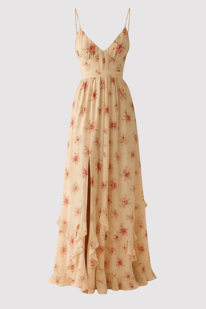 Elegantes, fließendes Damenkleid in Grün, Rosa oder Beige; bequem und vielseitig für jeden Anlass.