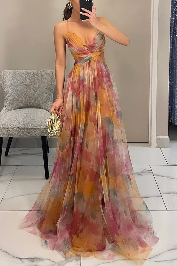 Bodenlanges, elegantes Blumen-Maxikleid für Damen, perfektes Sommerkleid für Hochzeitsgäste und Festlichkeiten.