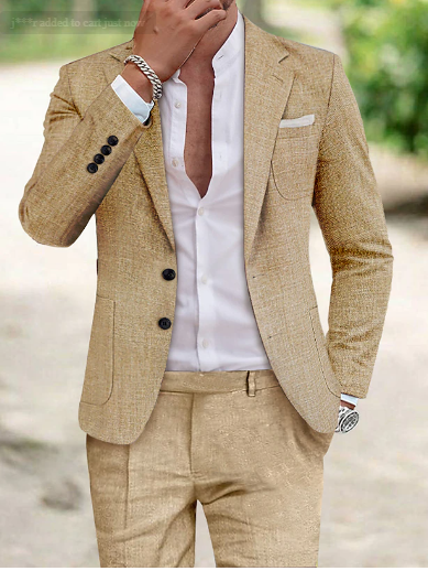 Beiger Herren Einreiher-Anzug für Business oder festliche Anlässe. Smart-casual Sakko als stilvoller Zweiteiler. Ganzjahresmode.