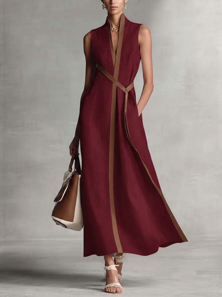 Hochwertiges Damen Herbstkleid, fließend und elegant. Ein festliches ärmelloses Kleid für Hochzeiten und Partys.