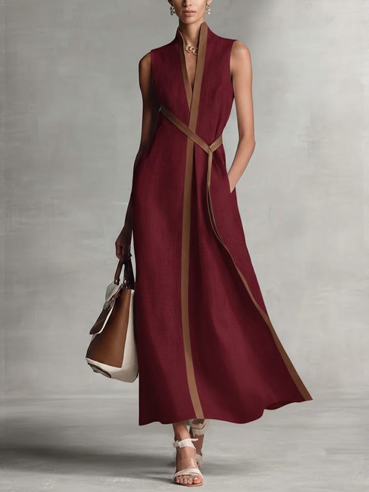 Hochwertiges Damen Herbstkleid, fließend und elegant. Ein festliches ärmelloses Kleid für Hochzeiten und Partys.