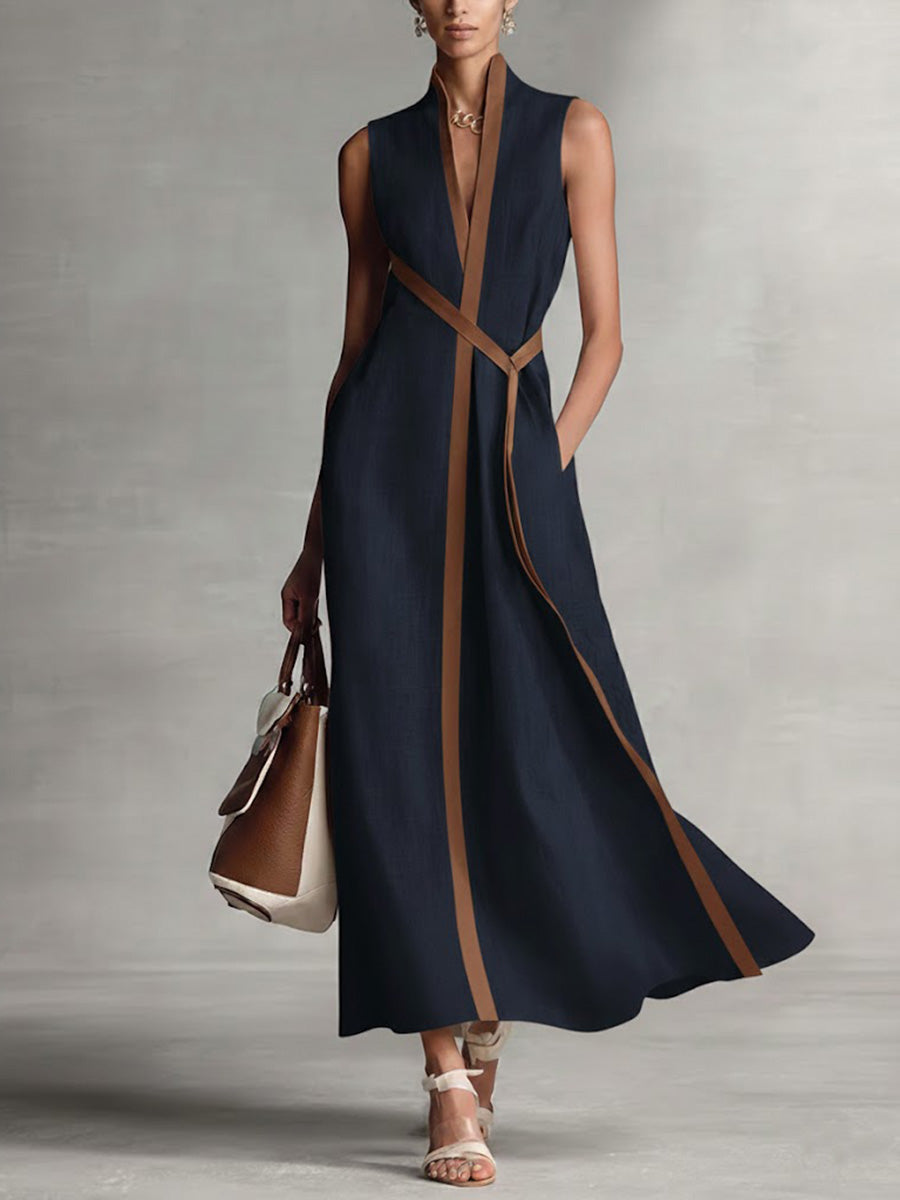 Elegantes Damen Herbstkleid für Hochzeitsgäste und festliche Anlässe. Stilvolles ärmelloses Design, fließender Stoff.