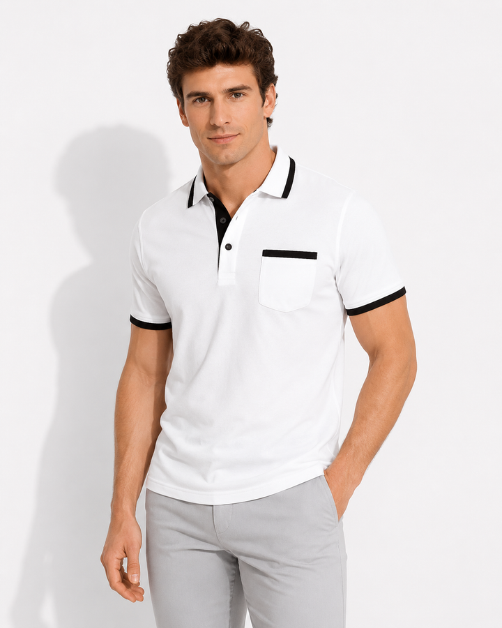 Elegantes Herren Poloshirt, kurzarm, atmungsaktiv für Sommer & Büro. Klassische Herrenmode für vielseitige Looks.
