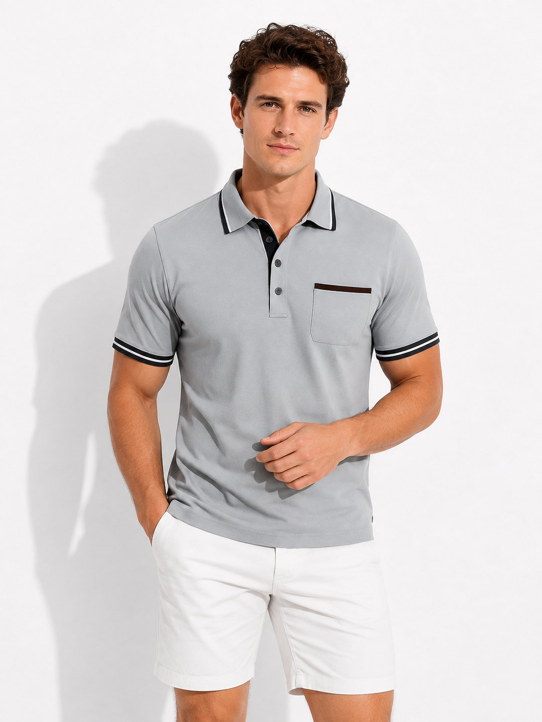 Klassisches Herren Poloshirt für Bürokleidung. Elegantes, kurzärmeliges Oberteil für stilvolle Herrenmode im Business.