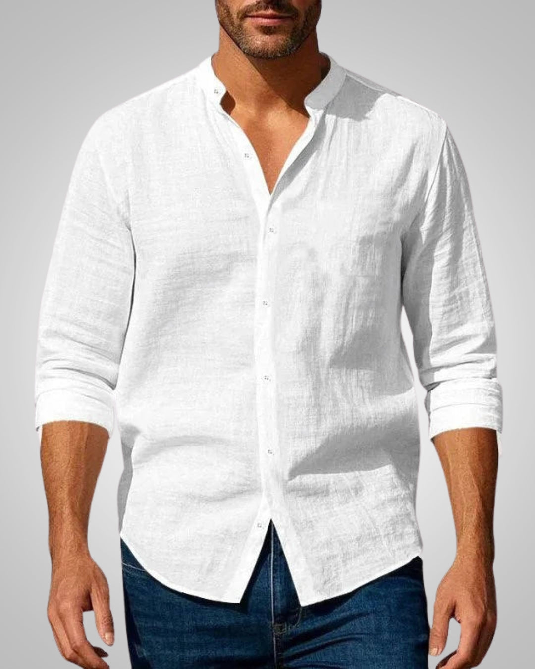 Leichtes Herren Slim Fit Sommerhemd mit Stehkragen für einen modernen und eleganten Casual-Look. Ideal für den Urlaub.
