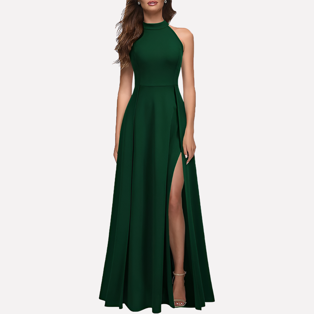 Festliches Abend Maxikleid für Damen, elegantes langes Partykleid mit Halterneck, ideal für Frauenmode.