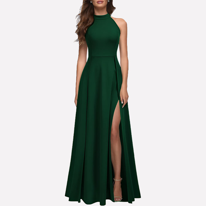 Festliches Abend Maxikleid für Damen, elegantes langes Partykleid mit Halterneck, ideal für Frauenmode.