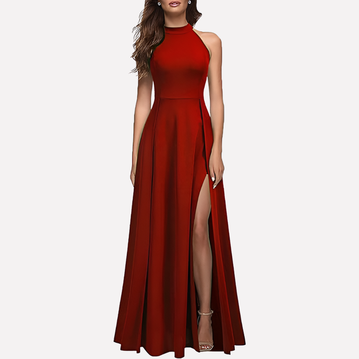 Damen Maxikleid, elegantes langes Abendkleid mit Halterneck, perfekt als Hochzeitsgastkleid oder Partykleid.