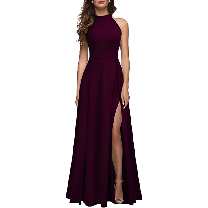 Langes elegantes Damen Abend Maxikleid mit Halterneck. Perfektes festliches Kleid für Hochzeitsgäste und Parties.