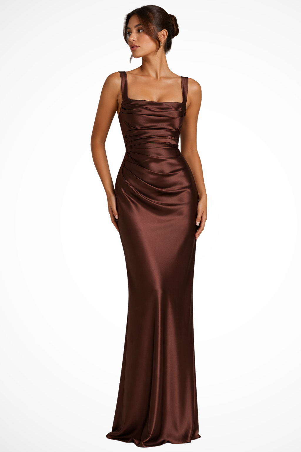 Elegantes langes Damen Maxikleid mit Square Neck und ärmellosem Design für Hochzeitsgäste.