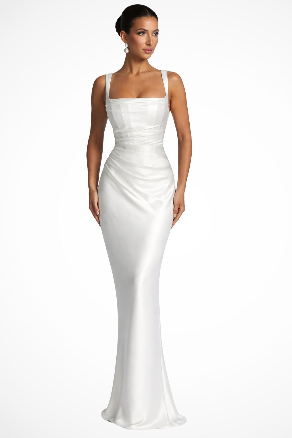 Elegantes langes Damen Square Neck Maxikleid, perfekt als festliches Cocktailkleid oder für Hochzeiten.