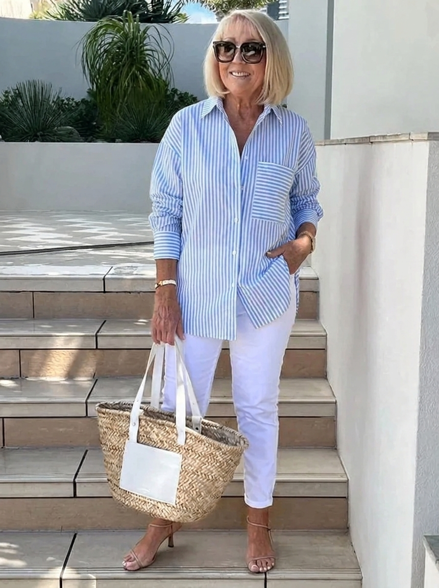 Elegantes Damen Blusenhemd mit feinen Streifen, perfekt für moderne Business Looks und Freizeitmode.