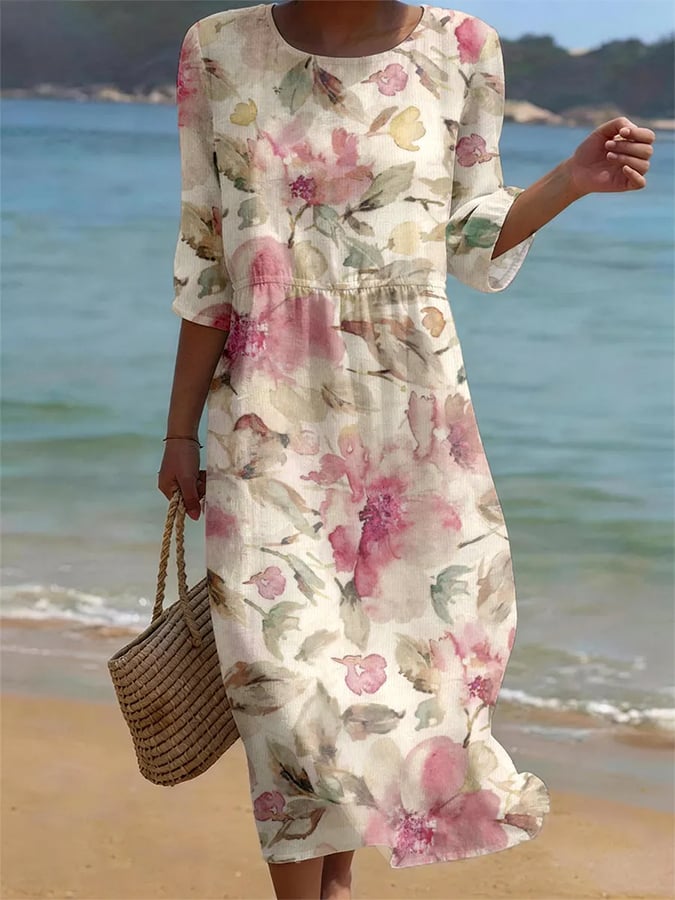 Elegantes Damen Maxikleid mit Blumenmuster, perfekt als Sommerkleid oder Strandkleid für Freizeit & festliche Anlässe.