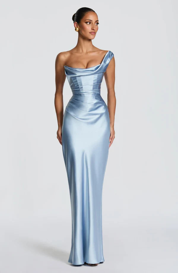 Bezauberndes One Shoulder Maxikleid, festliches Damen Abendkleid für glamouröse Nächte.