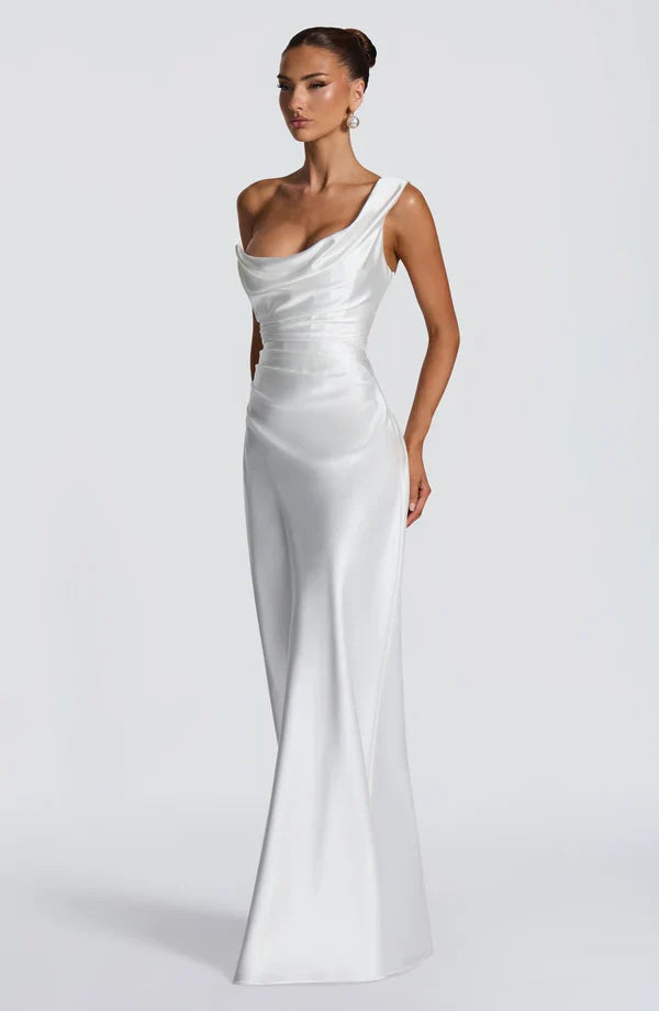 Stilvolles One Shoulder Abendkleid, Damen Maxikleid perfekt für Hochzeitsgast und Feiern.