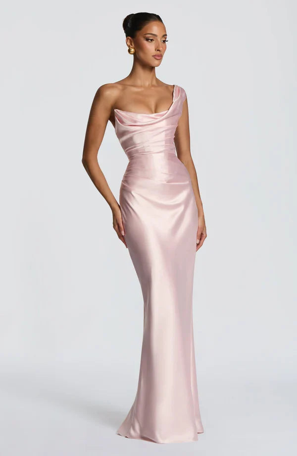 Trendiges One-Shoulder Maxikleid, Damen Abendkleid perfekt für den Abschlussball.
