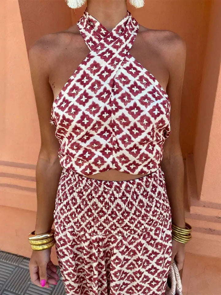 Festliches rotes Damen Sommerkleid, Neckholder Design, ideal für Partys, Hochzeiten & elegante Anlässe.