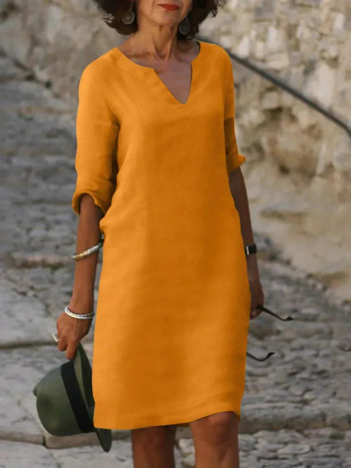 Schickes schwarzes Damen Midikleid mit V-Ausschnitt, für Freizeit, Sommer & elegante Anlässe.