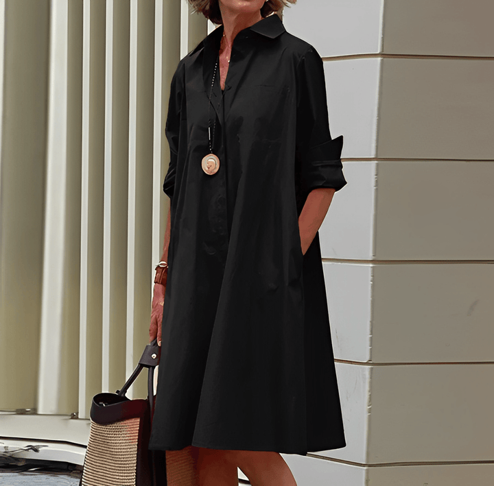 Komfortables Damen Herbstkleid, Langarm Shirtdress mit elegantem Kragen. Perfektes Übergangskleid für kühle Tage.