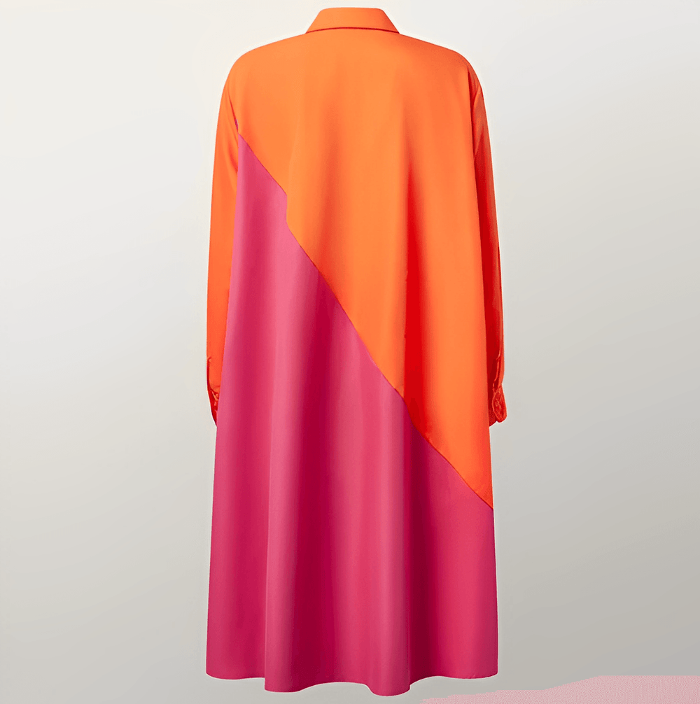 Modernes Damen Shirtdress mit elegantem Kragen, Langarm. Bequemes Herbstkleid für Freizeit und Übergang.