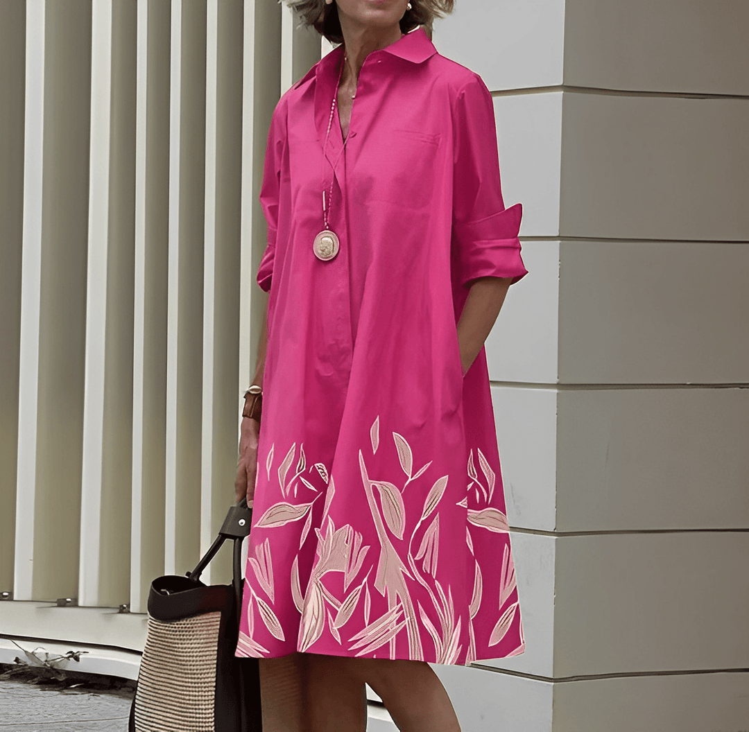 Vielseitiges Damen Herbstkleid mit elegantem Kragen, Langarm Shirtdress. Für Business Casual und Freizeit.