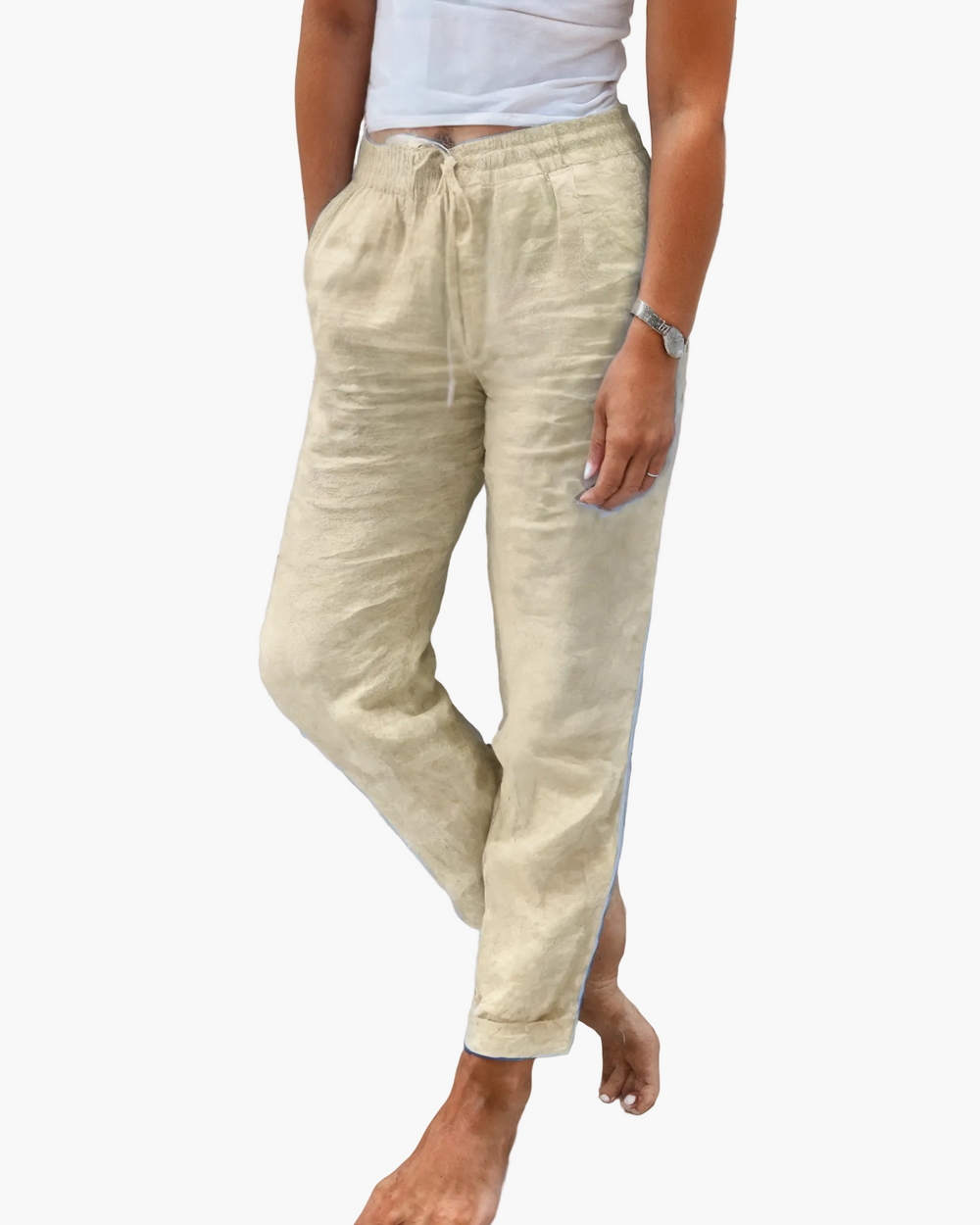 Stilvolle Damenhose mit Tunnelzug für Casual Wear. Vielseitig als Sommer- & Reisehose, lockerer Schnitt.