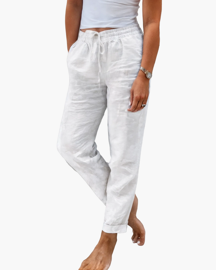 Damen-Freizeithose mit Tunnelzug-Bund für optimalen Komfort. Lockere Sommerhose, ideal für Strand & Reisen.