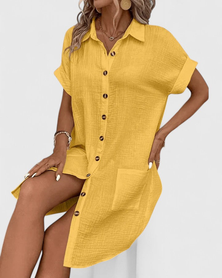 Entspanntes, vielseitiges Damen Sommer Midi-Kleid für Freizeit, Büro & Alltag; bequem & luftig.