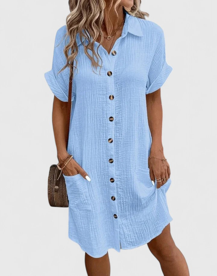 Stylishes Damen Sommer Midi-Kleid mit Accessoires. Ein elegantes Freizeitkleid für jeden Anlass.
