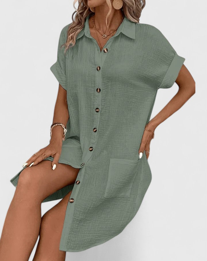 Modernes Damen Midi-Kleid in vielseitiger Länge. Perfekt als Sommerkleid & elegantes Freizeitkleid.