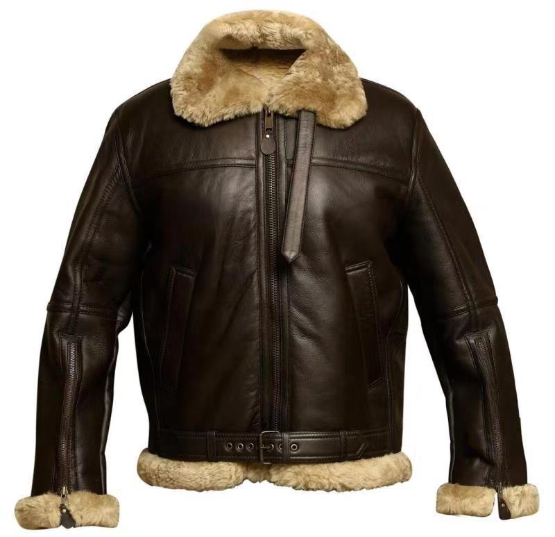 Warme Herren Pilotenjacke in Dunkelbraun, Regular Fit, aus robustem Material, perfekt für den Winter.