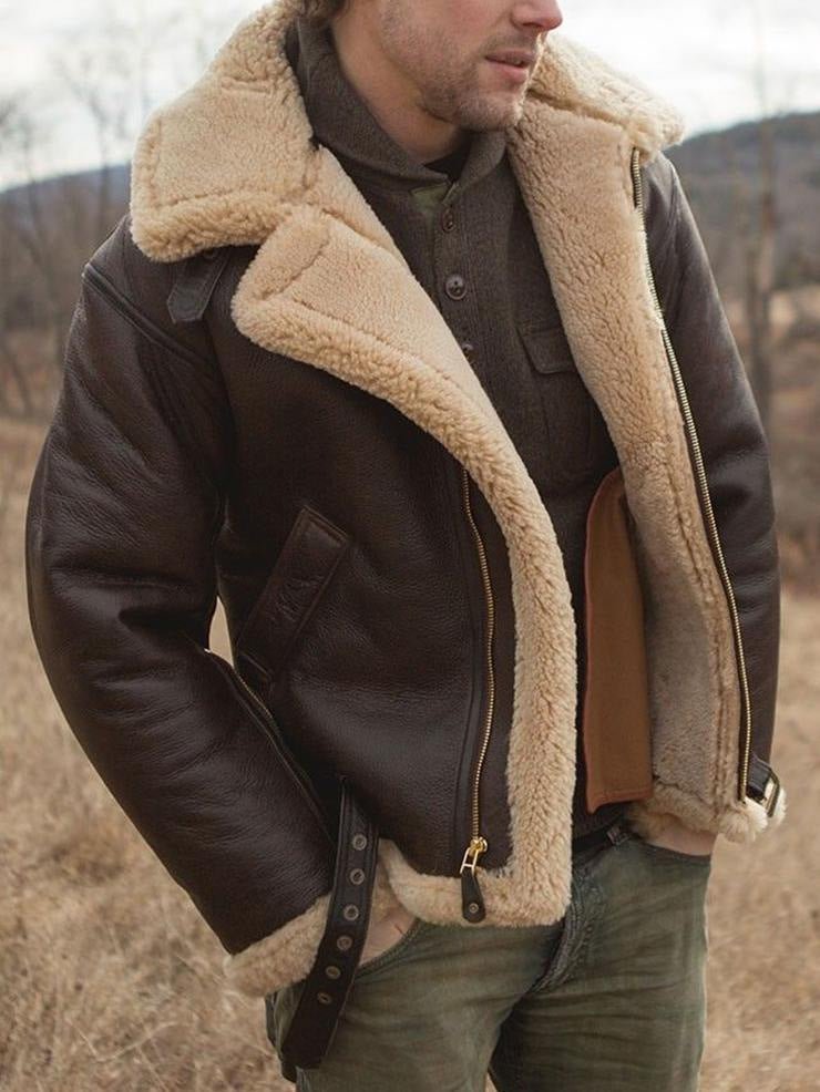 Herren Winterjacke im Pilotenstil, dunkelbraun, Regular Fit, mit warmem Futter für maximalen Komfort.