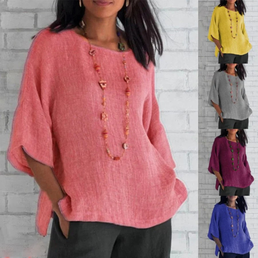 Elegante Damen Langarm Bluse in Rosa. Stylische Tunikabluse, perfekt für Business Casual oder Freizeitmode im Herbst.