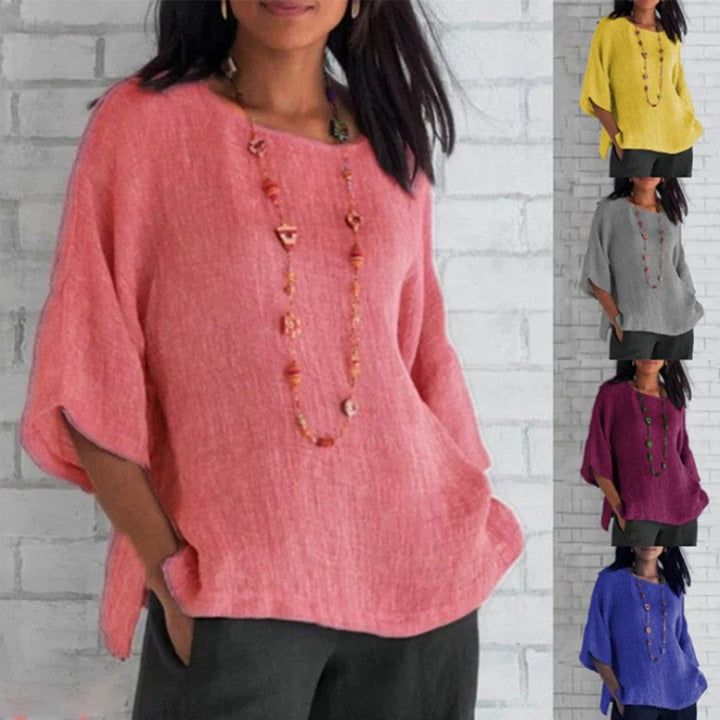 Elegante Damen Langarm Bluse in Rosa. Stylische Tunikabluse, perfekt für Business Casual oder Freizeitmode im Herbst.