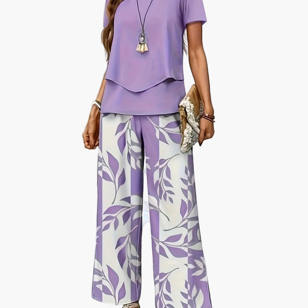 Schickes Damen Urlaub Set: Weite Hosen & Kurzarmshirt, ein bequemer und eleganter Zweiteiler.