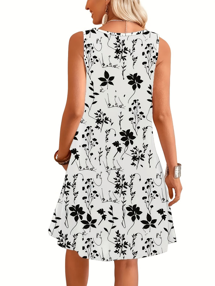 Leichtes Damenkleid mit Blumenprint, ärmellos; perfekt als elegantes Alltagskleid im Sommer.