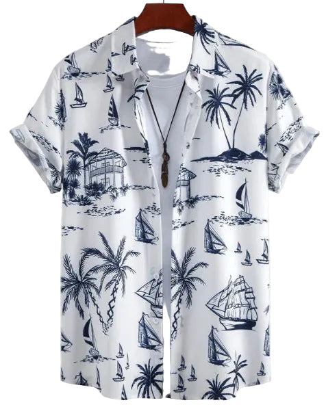 Vielseitiges Herren-Blumenmuster-Hemd, kurzarm. Passt zu lässigen Sommerlooks.