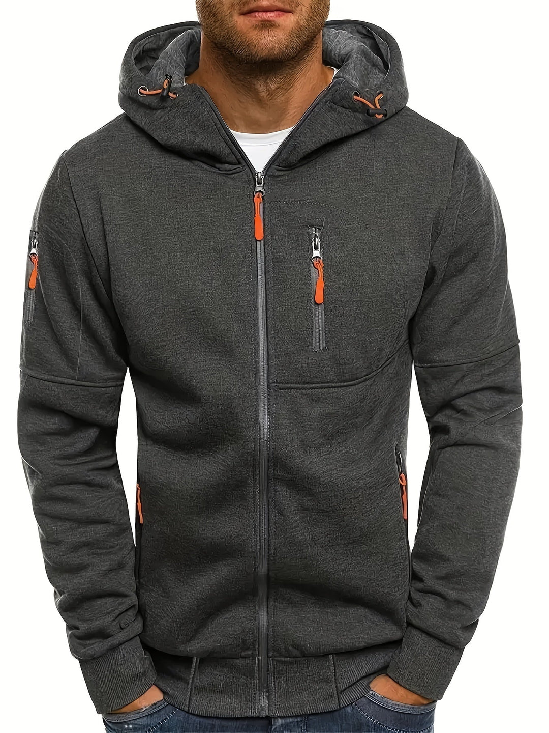 Warme Herren Kapuzenjacke mit Reißverschluss für Herbst. Weicher Stoff, bequem und ideal für Alltag & Sport.
