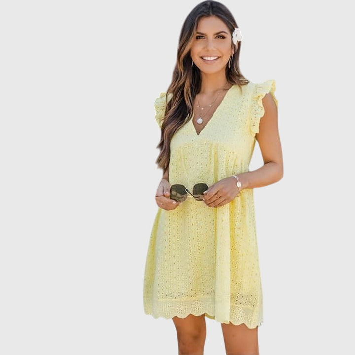 Vielseitiges Damen Sommerkleid, Relaxed Fit, V-Ausschnitt, ärmellos, geeignet für Alltag und Urlaub.