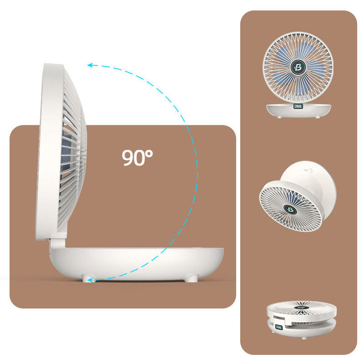 Akkubetriebener & USB-Faltventilator in Weiß. Tragbarer Mini-Ventilator für leise Kühlung zuhause, Büro oder unterwegs.