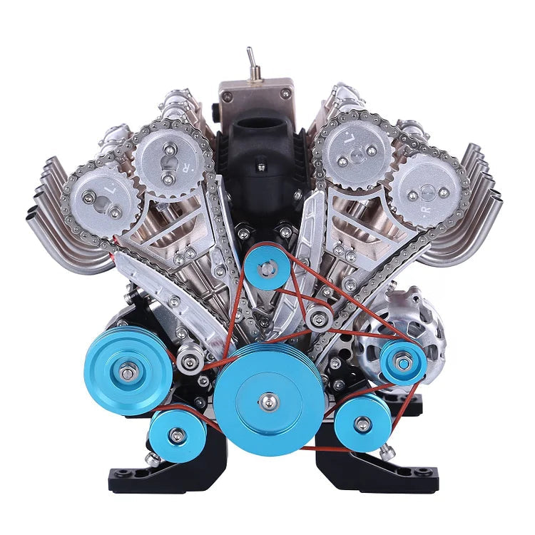 Nahaufnahme des TorqueV8 Metall-Motorblock-Ornaments, industrielles Design, Technik-Dekoration für Auto-Fans.