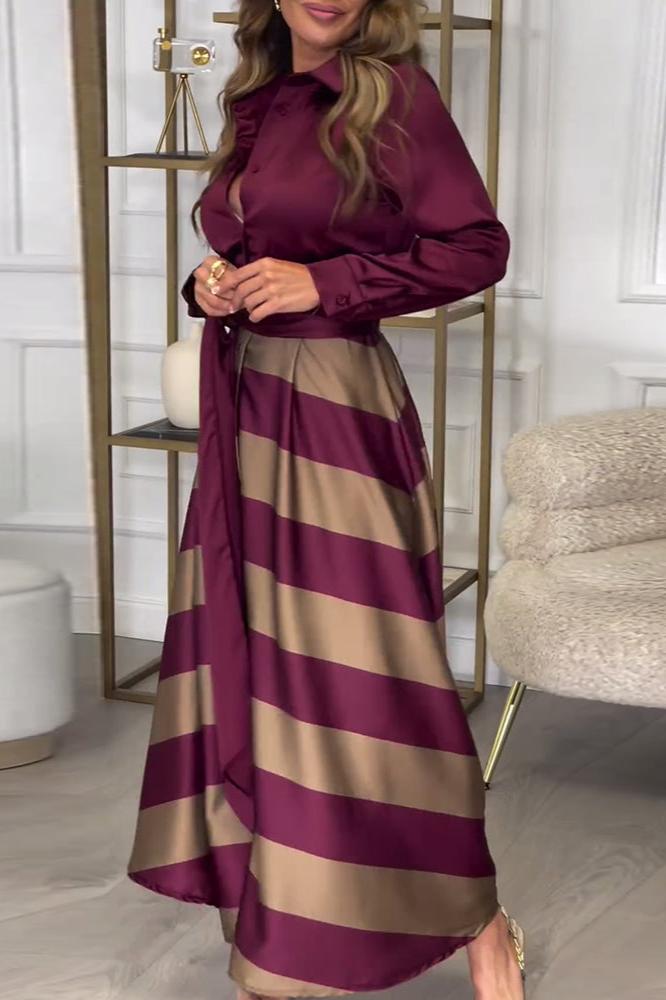Bequemes Freizeit-Streifenkleid für Damen, Langarm, A-Linie, Kragen, stilvoll & locker.