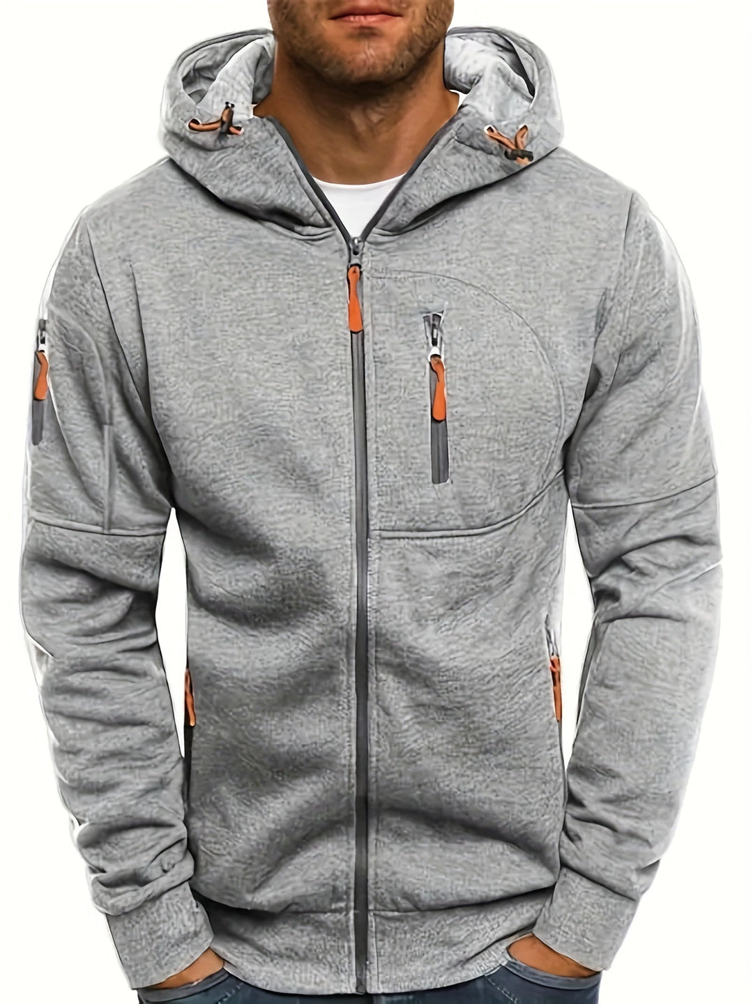 Robuste Herren Herbst Kapuzenjacke mit durchgehendem Reißverschluss. Bequemer Hoodie für lässigen Alltag.
